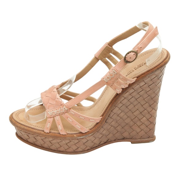 BOTTEGA VENETA Leather Platform Wedge Sandals Sandal INTRECCIATO Pink 38.5 - Picture 4 of 12